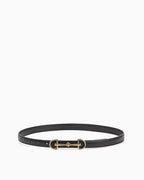 Women's Classic Black Leather Belt with Gold Equestrian Buckle