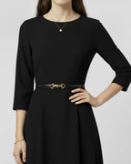 Women's Classic Black Leather Belt with Gold Equestrian Buckle