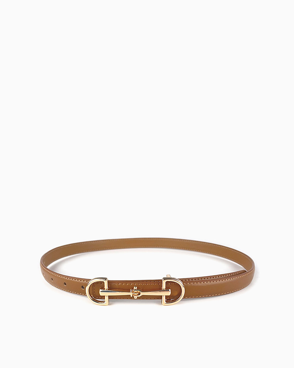 Women's Classic Caramel color Leather Belt with Gold Equestrian Buckle