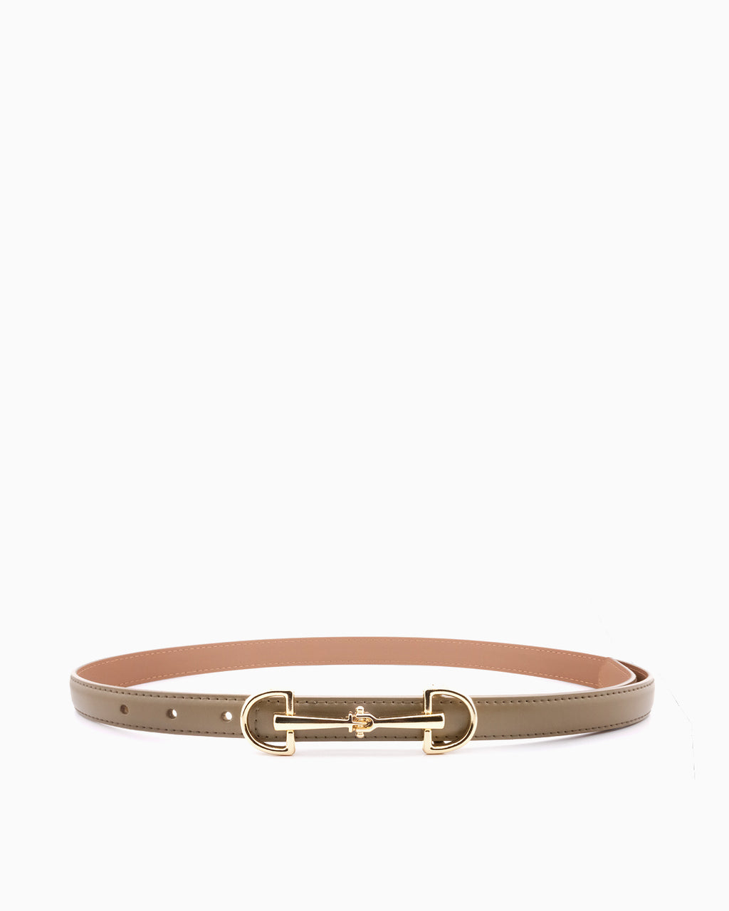 Women's Classic Khaki Leather Belt with Gold Equestrian Buckle