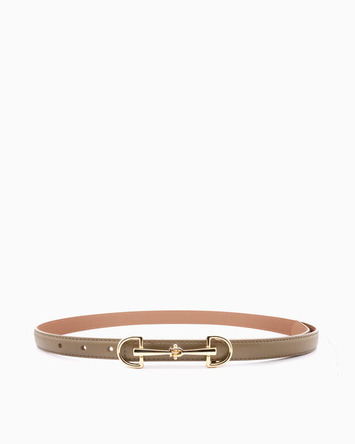 Women's Classic Khaki Leather Belt with Gold Equestrian Buckle