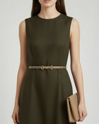 Women's Classic Khaki Leather Belt with Gold Equestrian Buckle