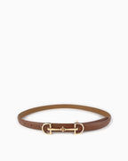 Women's Classic Coffee Color Leather Belt with Gold Equestrian Buckle