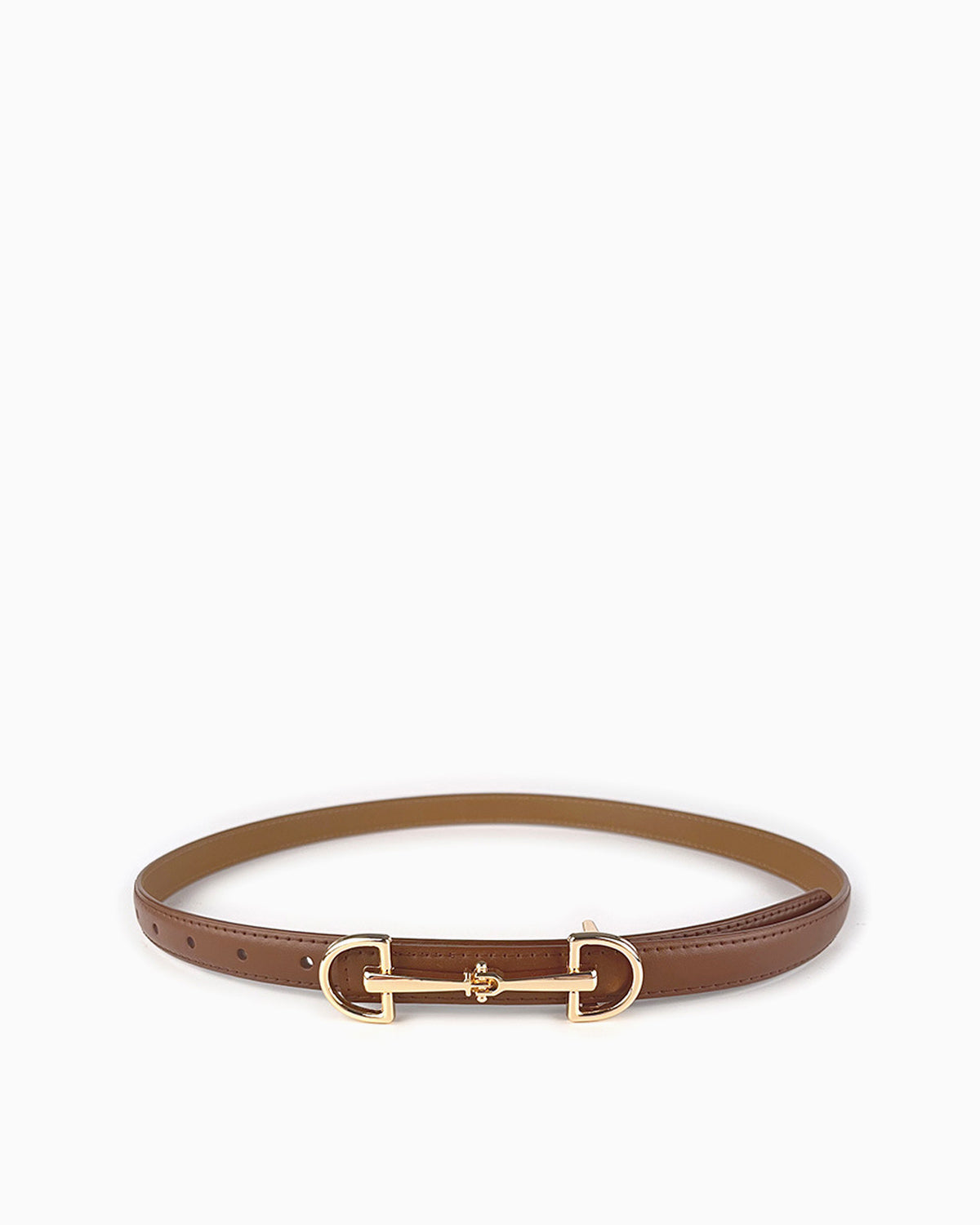 Women's Classic Coffee Color Leather Belt with Gold Equestrian Buckle