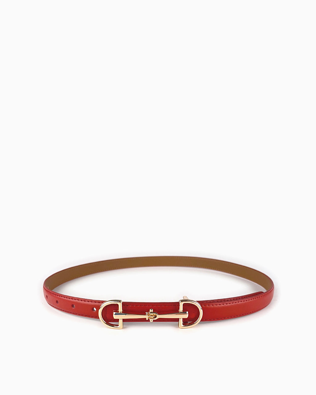 Women's Classic Red Leather Belt with Gold Equestrian Buckle