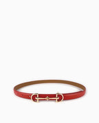 Women's Classic Red Leather Belt with Gold Equestrian Buckle