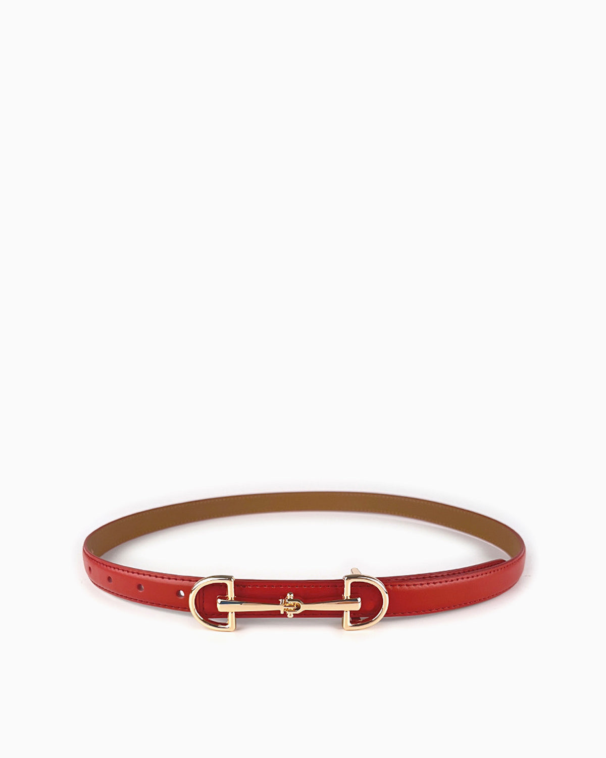 Women's Classic Red Leather Belt with Gold Equestrian Buckle