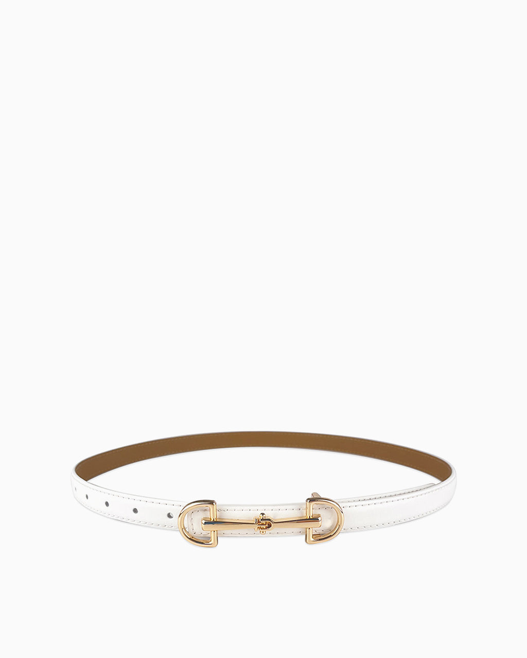 Women's Classic White Leather Belt with Gold Equestrian Buckle