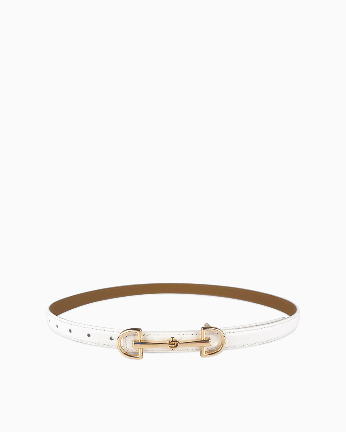Women's Classic White Leather Belt with Gold Equestrian Buckle