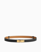 Classic Black Saffiano Leather Belt with Gold Turn-Lock Buckle