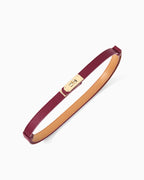 Classic Burgundy Slim Saffiano Leather Belt with Gold Turn-Lock Buckle