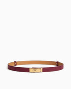 Classic Burgundy Saffiano Leather Belt with Gold Turn-Lock Buckle