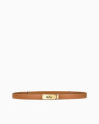 Classic Saffiano Leather Belt with Gold Turn-Lock Buckle and contrast stitching. Caramel Color
