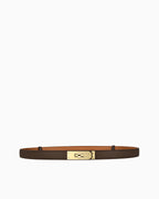 Classic Brown Slim Saffiano Leather Belt with Gold Turn-Lock Buckle