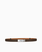 Brown genuine saffiano leather belt with a silver-tone turn-lock buckle