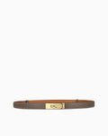 Classic Saffiano Leather Belt with Gold Turn-Lock Buckle, Elephant Gray Color
