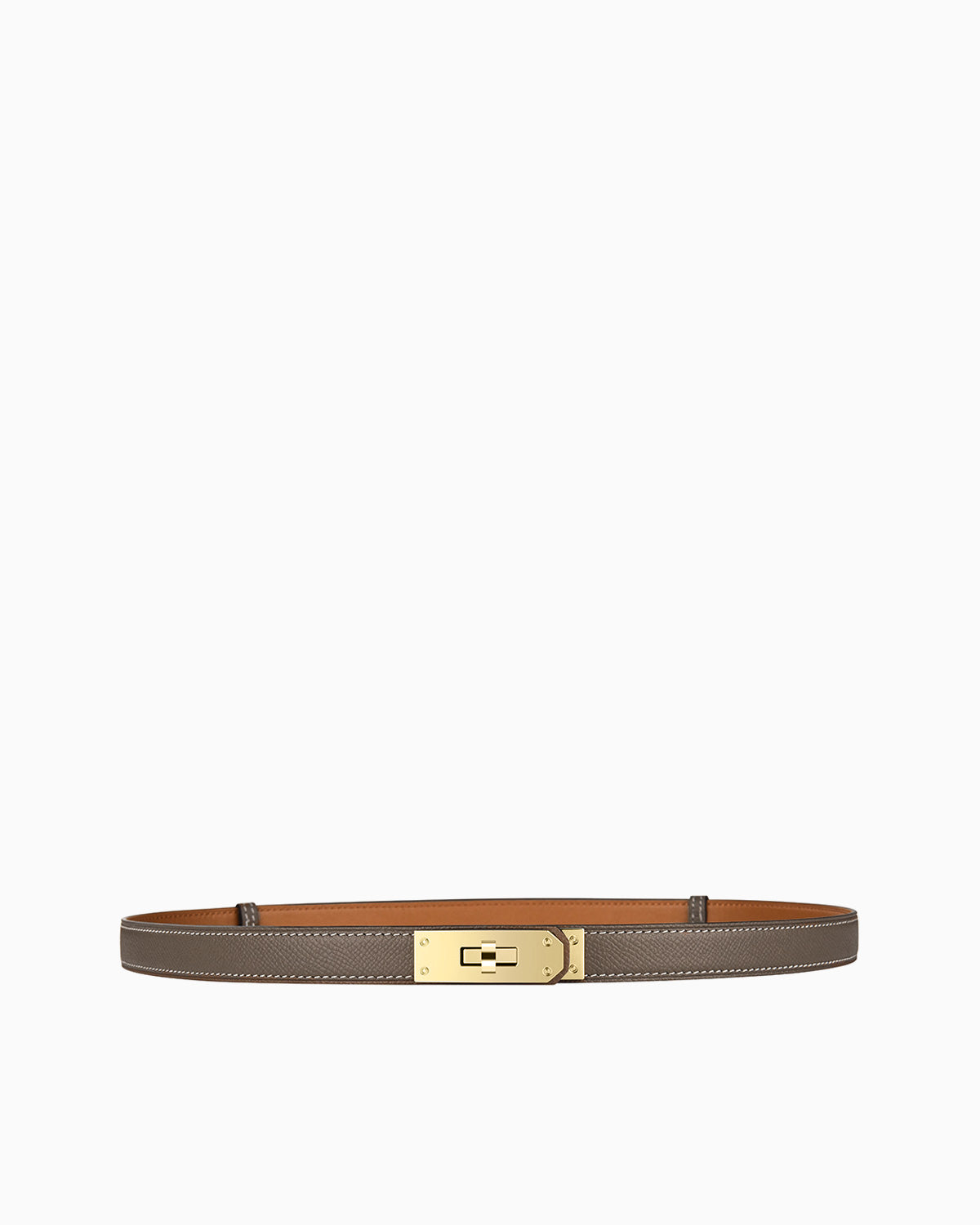 Classic Saffiano Leather Belt with Gold Turn-Lock Buckle, Elephant Gray Color