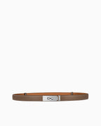 A slim leather belt in elephant gray color with a silver-tone metal buckle, displayed horizontally against a plain white background.