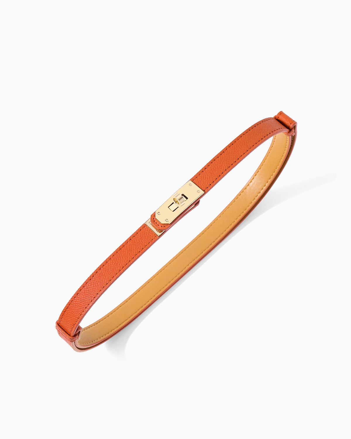 Classic Orange Saffiano Leather Belt with Gold Turn-Lock Buckle