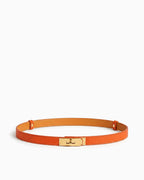 Classic Orange Saffiano Leather Belt with Gold Turn-Lock Buckle