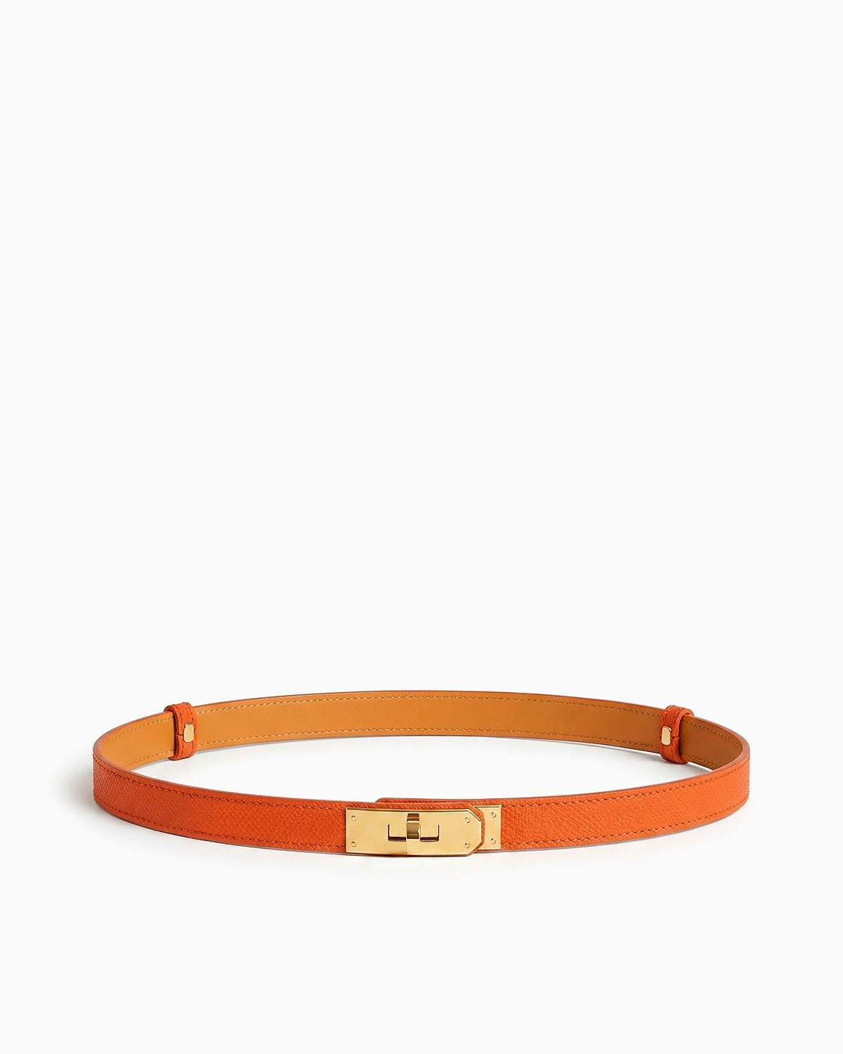Classic Orange Saffiano Leather Belt with Gold Turn-Lock Buckle