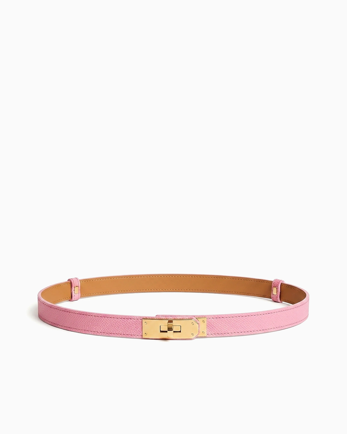 Classic Light Pink Saffiano Leather Belt with Gold Turn-Lock Buckle
