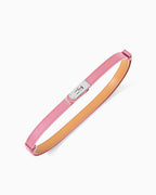 Women's pink saffiano leather belt with a silver-tone turn-lock buckle