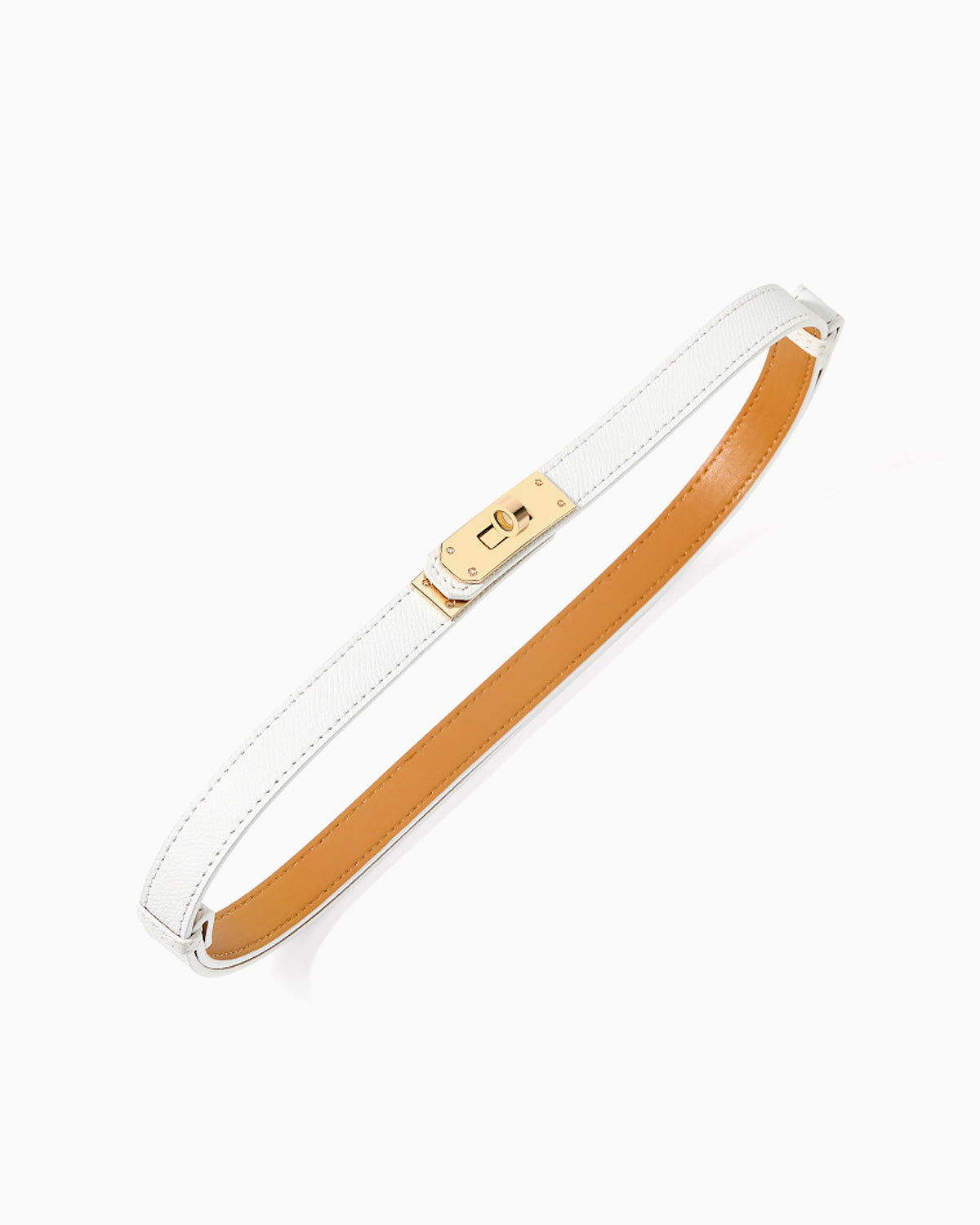 Classic White Saffiano Leather Belt with Gold Turn-Lock Buckle