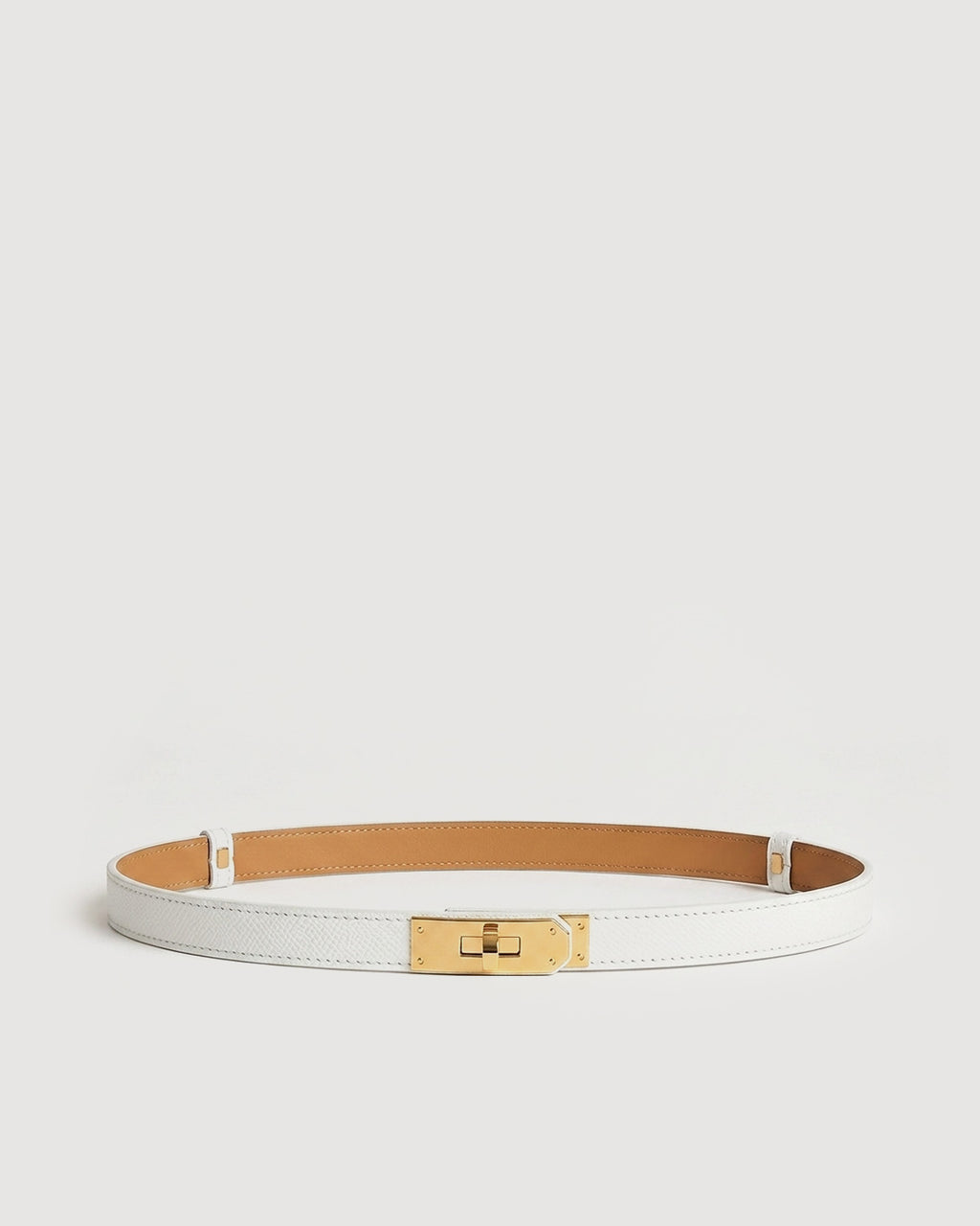 Classic White Saffiano Leather Belt with Gold Turn-Lock Buckle