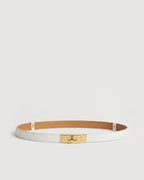 Classic White Saffiano Leather Belt with Gold Turn-Lock Buckle