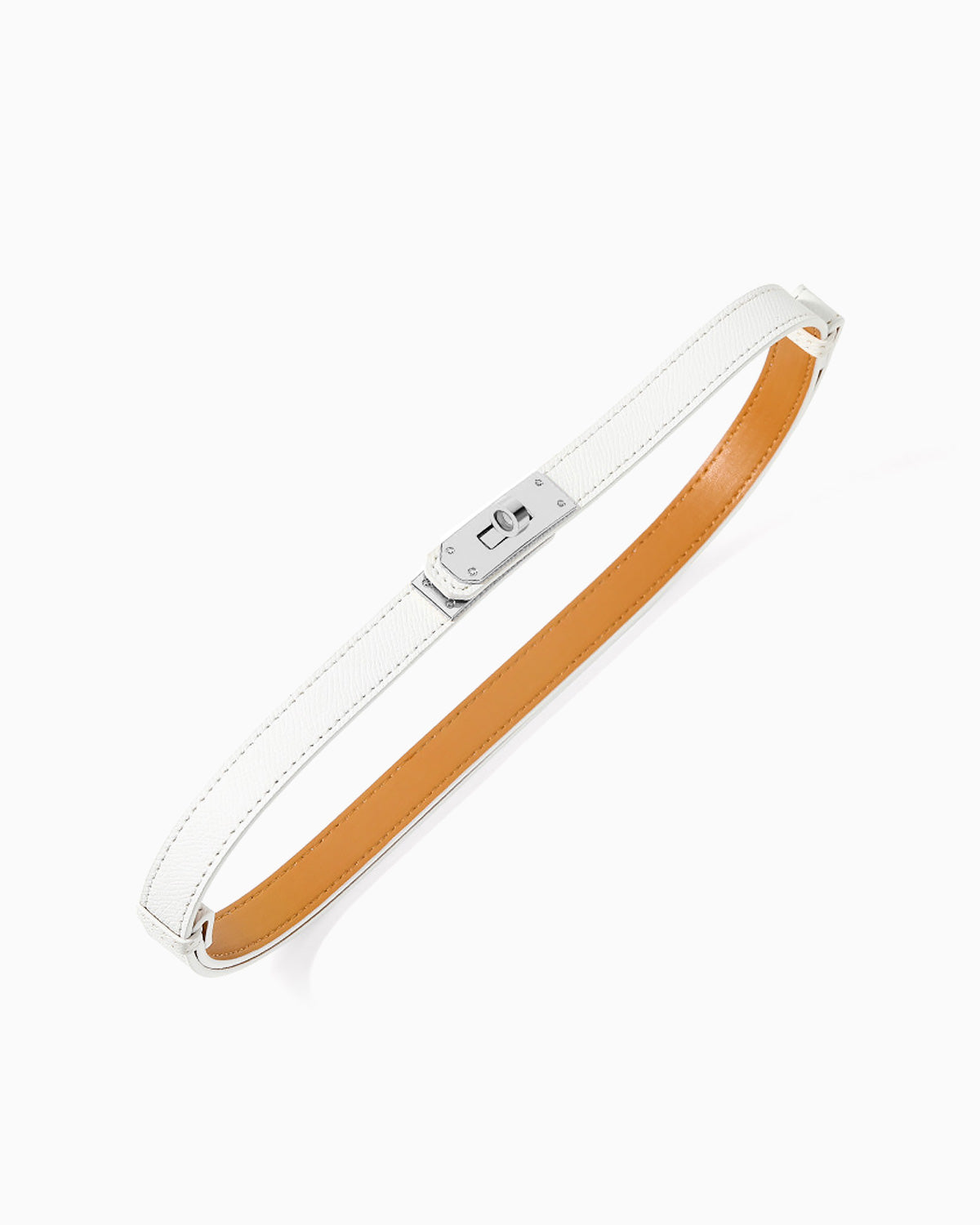 Women's white saffiano leather belt in with a silver-tone turn-lock buckle