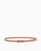 Women's Genuine Leather Beige Belt with Gold Interlocking Rings Buckle