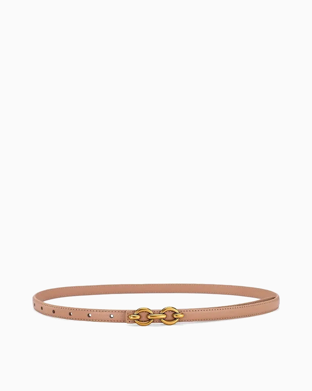 Women's Genuine Leather Beige Belt with Gold Interlocking Rings Buckle