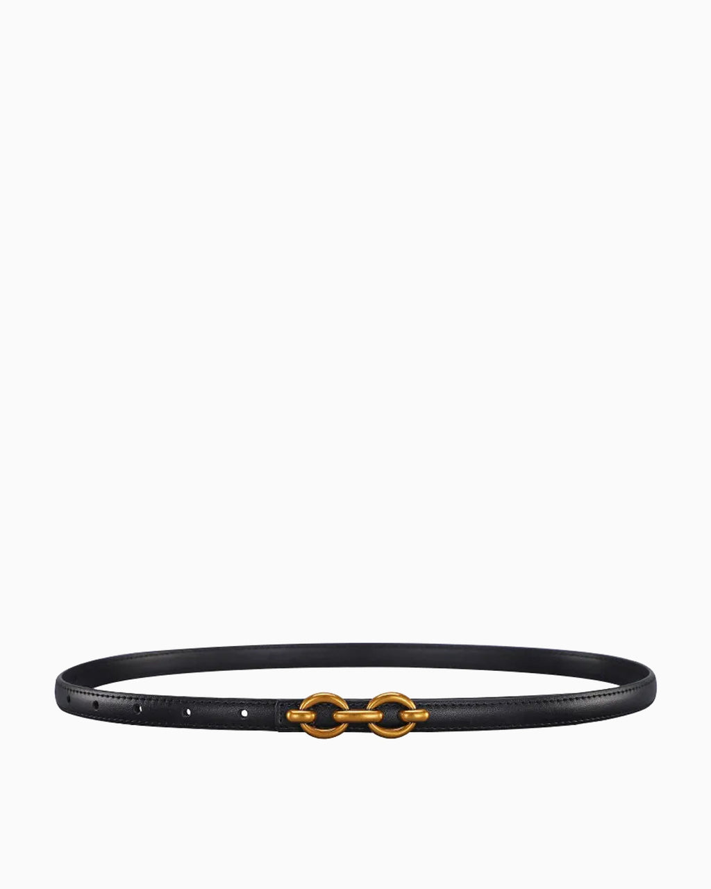 Women's Genuine Leather Black Belt with Gold Interlocking Rings Buckle