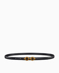 Women's Genuine Leather Black Belt with Gold Interlocking Rings Buckle