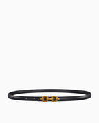 Women's Genuine Leather Black Belt with Gold Interlocking Rings Buckle