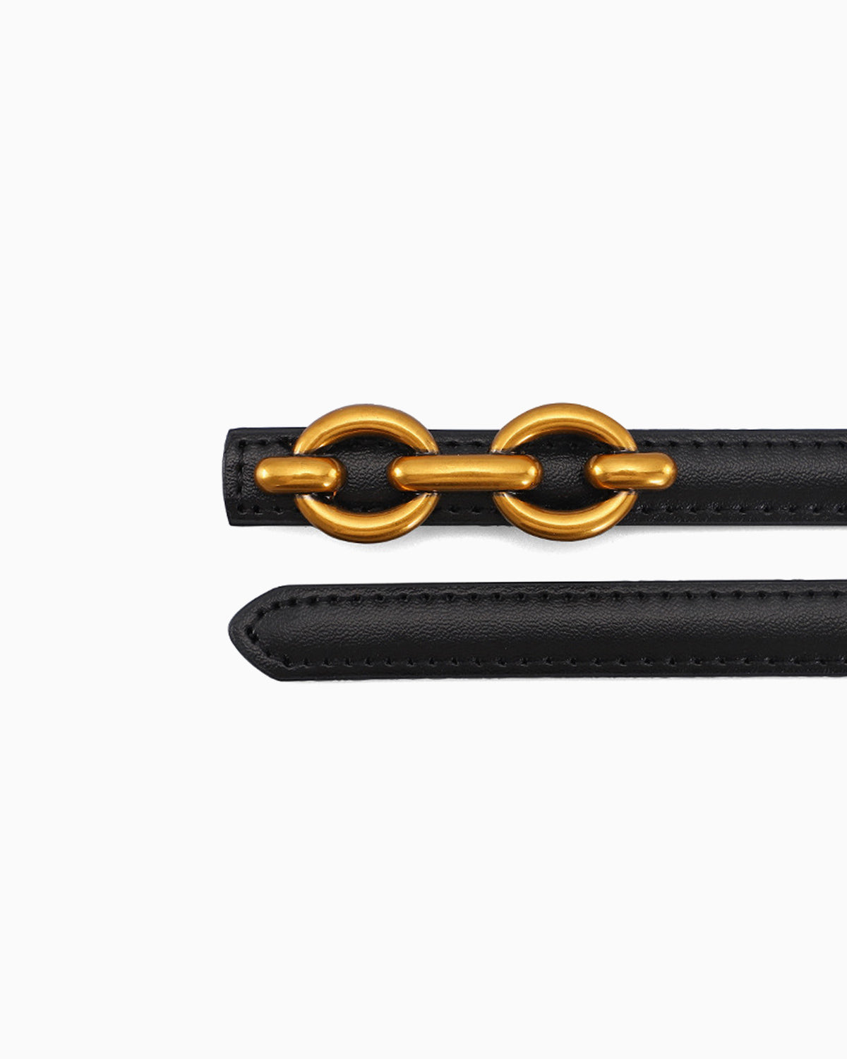 Women's Genuine Leather Black Belt with Gold Interlocking Rings Buckle
