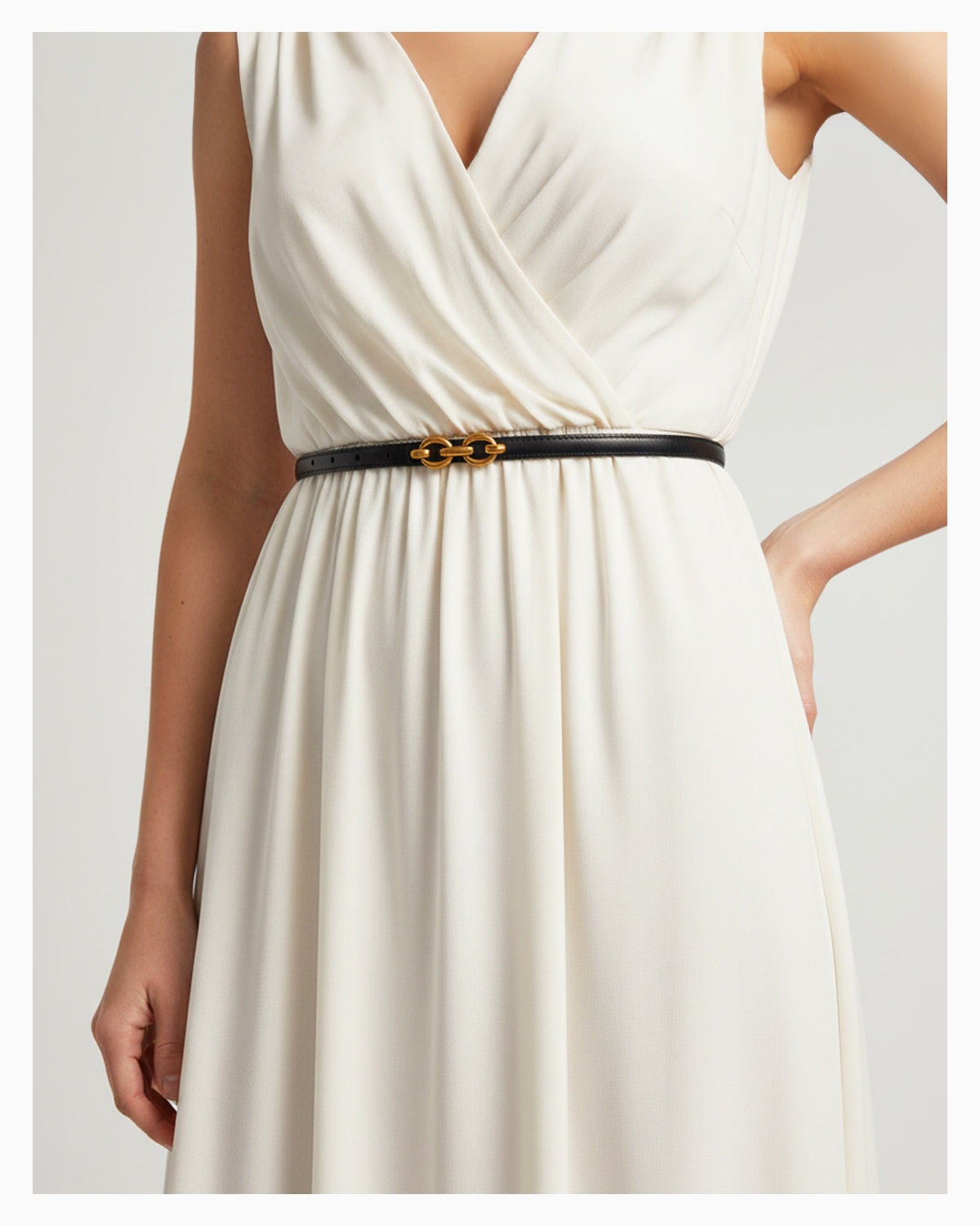 Women's Genuine Leather Belt with Gold Interlocking Rings Buckle