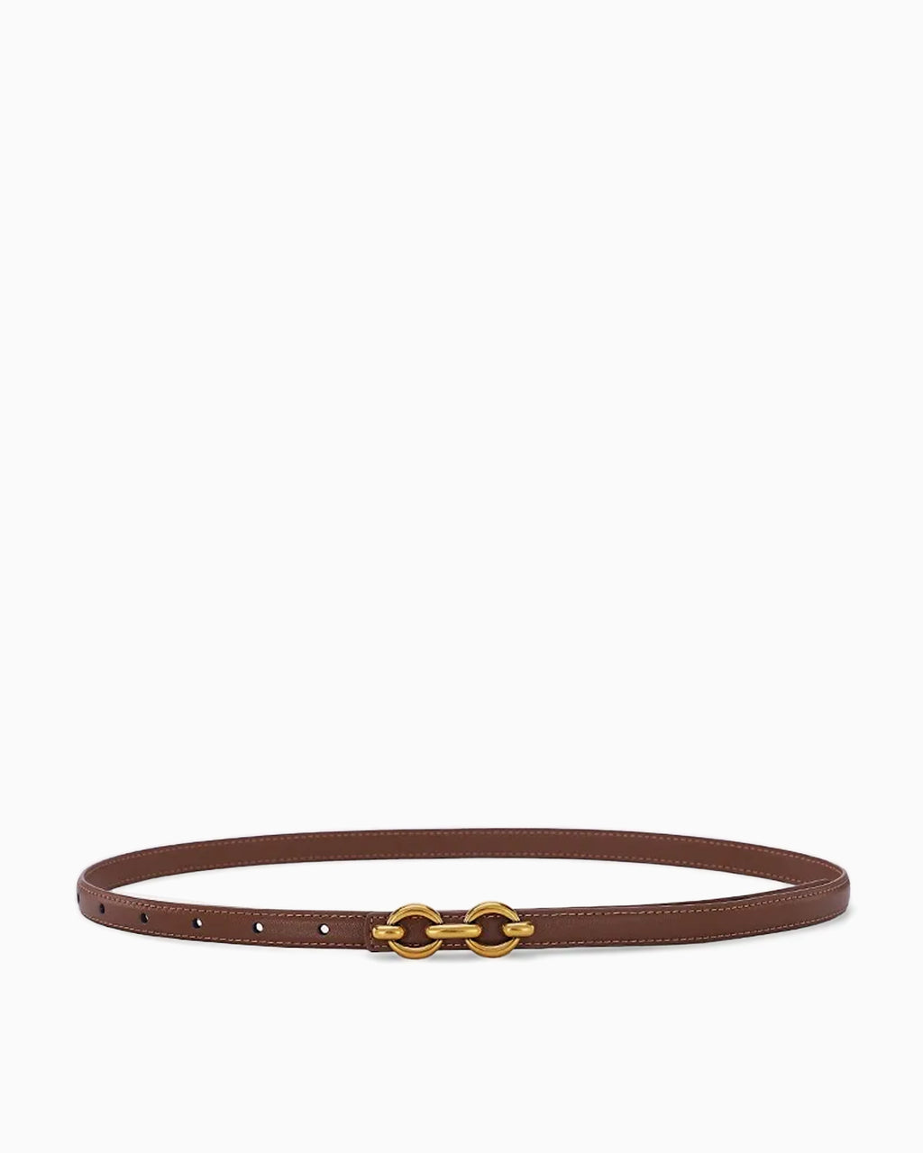 Women's Genuine Leather Brown Belt with Gold Interlocking Rings Buckle