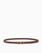Women's Genuine Leather Brown Belt with Gold Interlocking Rings Buckle