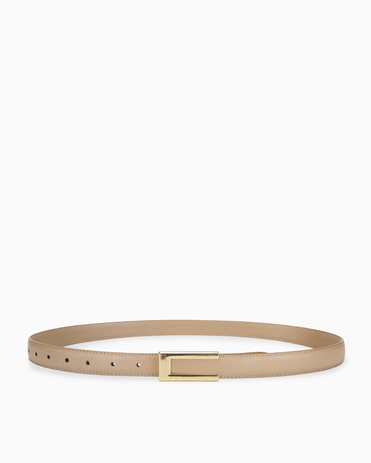 Classic Thin Leather Beige Belt with a gold buckle