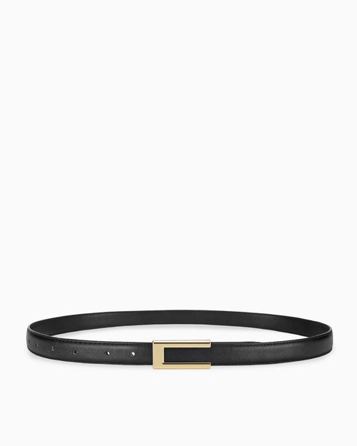 Classic Thin Leather Black Belt with a gold buckle