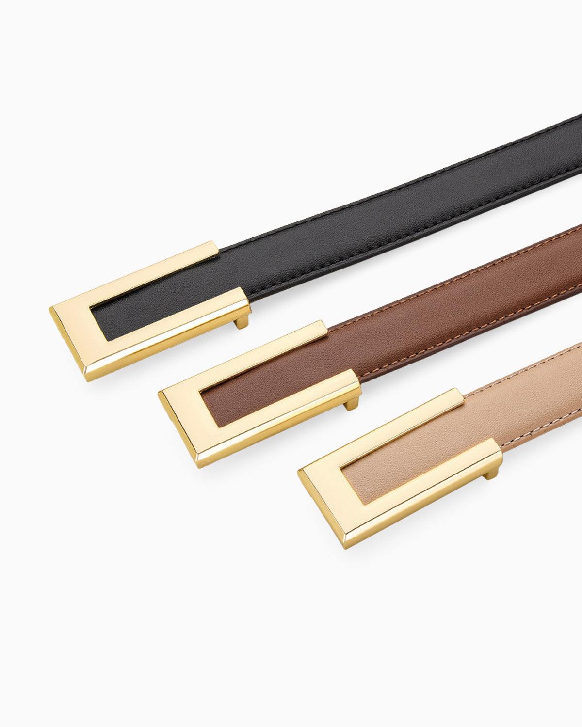 Women's Classic Thin Leather Belts with a gold buckle
