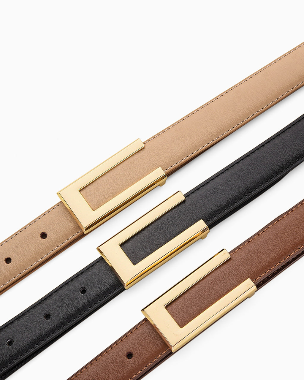 Women's Classic Thin Leather Black Belt with a gold buckle