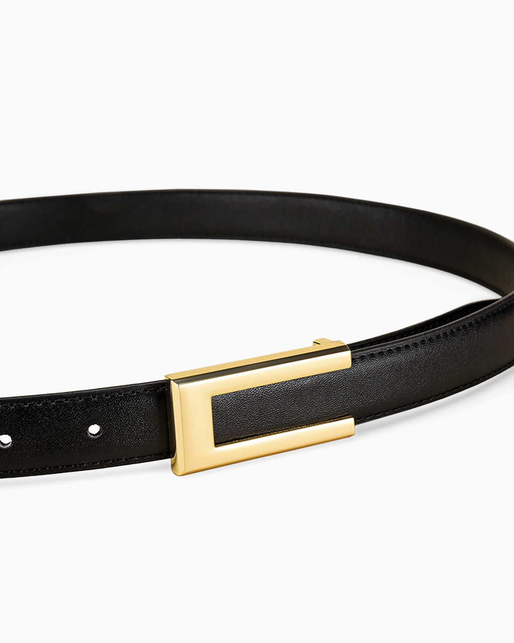 Women's Classic Thin Leather Black Belt with a gold buckle