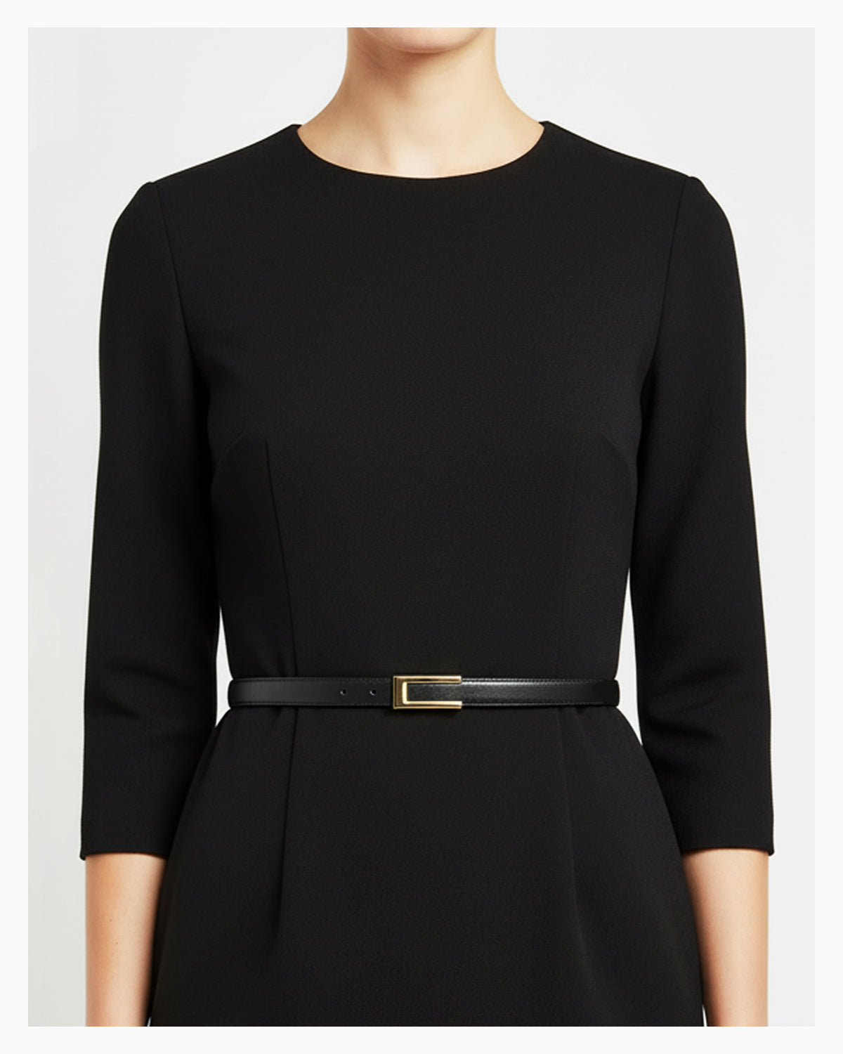 Classic Thin Leather Black Belt with a Gold buckle