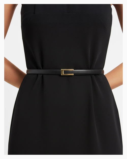 Classic Thin Leather Black Belt with a gold buckle