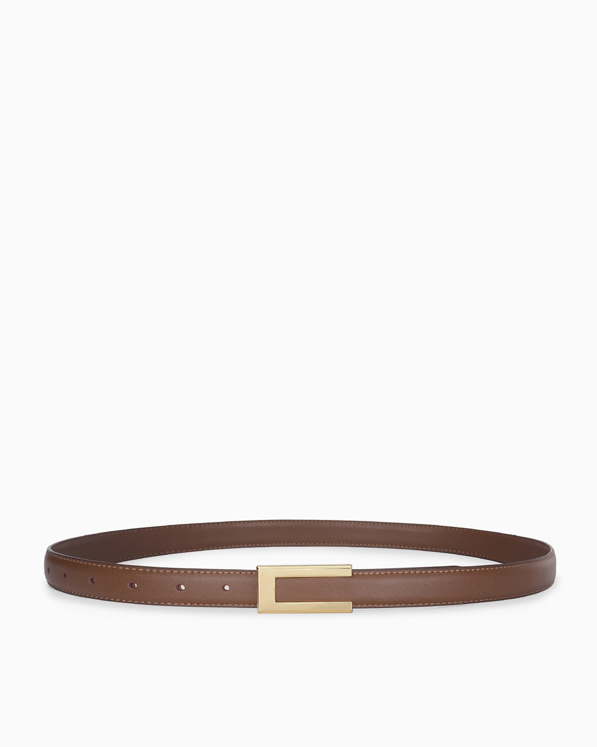 Classic Thin Leather Caramel Belt with a gold buckle