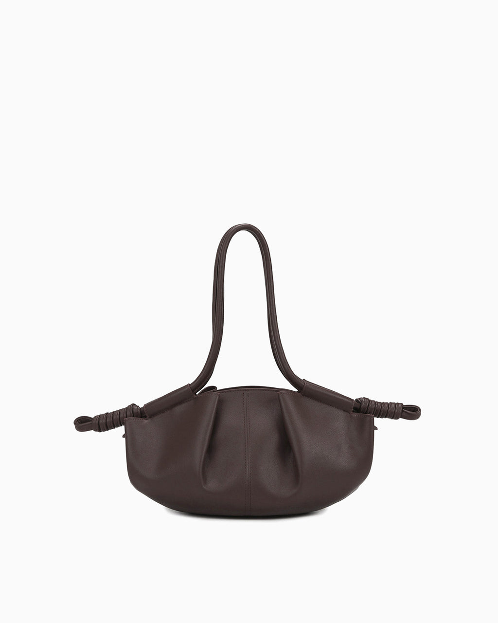 Women's Fashion Pleated Leather Dumpling Handbag with Knotted Strap, Brown color