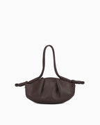 Women's Fashion Pleated Leather Dumpling Handbag with Knotted Strap, Brown color